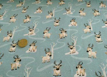 Happy Deer Hilco Sweatstoff in mint mit kleinen Rentieren Mrs Mint Design